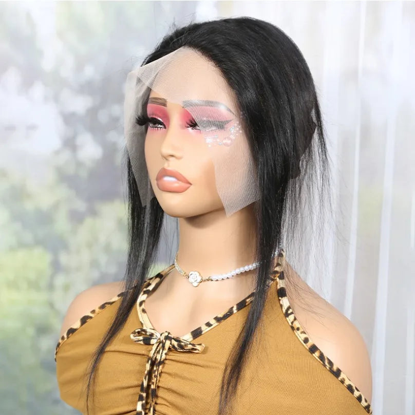 Straight Virgin Hair T13x6 Lace Front Wig Cap with Adjustable Straps,  Natural Hairline Transparent Lace Frontal Only Wig Cap
