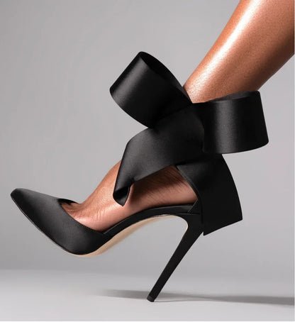 Spotted Breathable Mesh Pumps Big Bow Pointed Stiletto Buckle Strap High Heels Fashion Party Banquet Wedding Pumps For Women 47