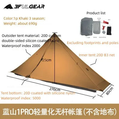 3FULGEAR Lanshan1 Pro Outdoor Ultralight Camping Tent for 1 Person 3/4 Season Professional 20D Nylon Double Sided Silicone Tent