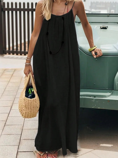 2026 Loose-Fit Spaghetti Strap Clean Fit Women's Casual Homewear Summer Solid-Color Vacation Cool Homewear Slow Fashion Dresses