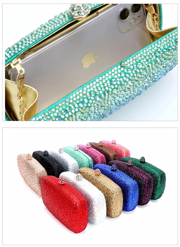 Evening Clutch Bags Green Bridal Clutches Bags Crystal Bridal Stones Purse Lady  Party Wedding Rhinestone Women Shoulder Handbag