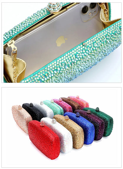 Evening Clutch Bags Green Bridal Clutches Bags Crystal Bridal Stones Purse Lady  Party Wedding Rhinestone Women Shoulder Handbag