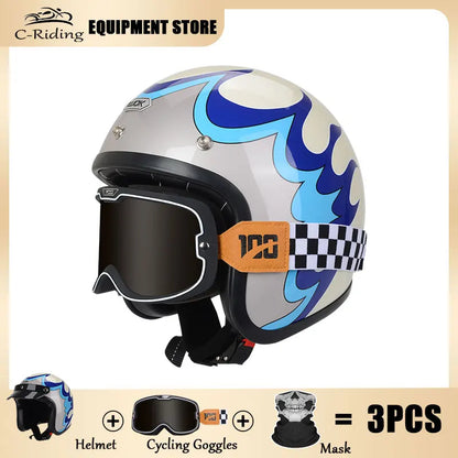 Hot Sale Open Face Helmet Retro 3/4 Jet Motorcycle Helmets Men ABS Shell Safty Cap German Style Four Seasons DOT Approved