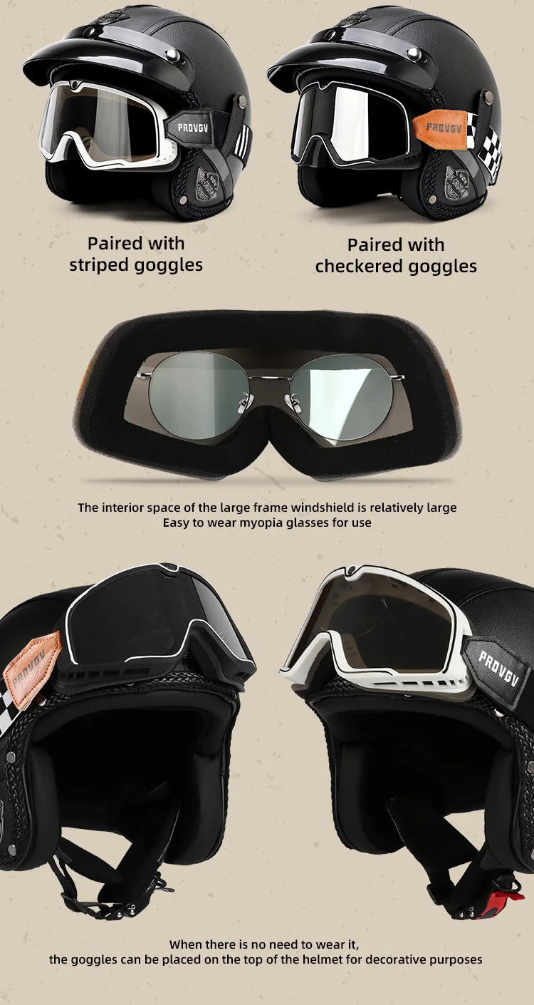 Retro motorcycle helmet, electric scooter 3/4 helmet, lightweight and breathable, suitable for all seasons