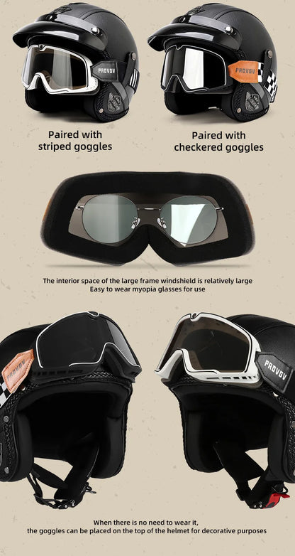 Retro motorcycle helmet, electric scooter 3/4 helmet, lightweight and breathable, suitable for all seasons