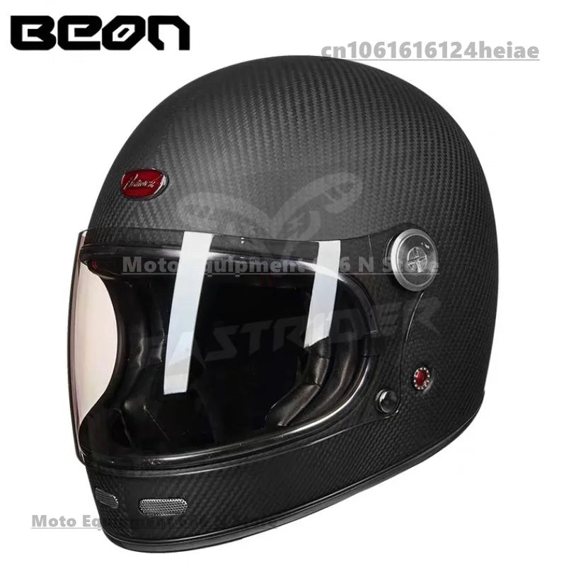 BEON Lightweight Fiberglass Full Face Helmet for Men Women Retro Motorcycles Helmet Cool and Personalized Karting Helmet B510