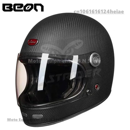 BEON Lightweight Fiberglass Full Face Helmet for Men Women Retro Motorcycles Helmet Cool and Personalized Karting Helmet B510