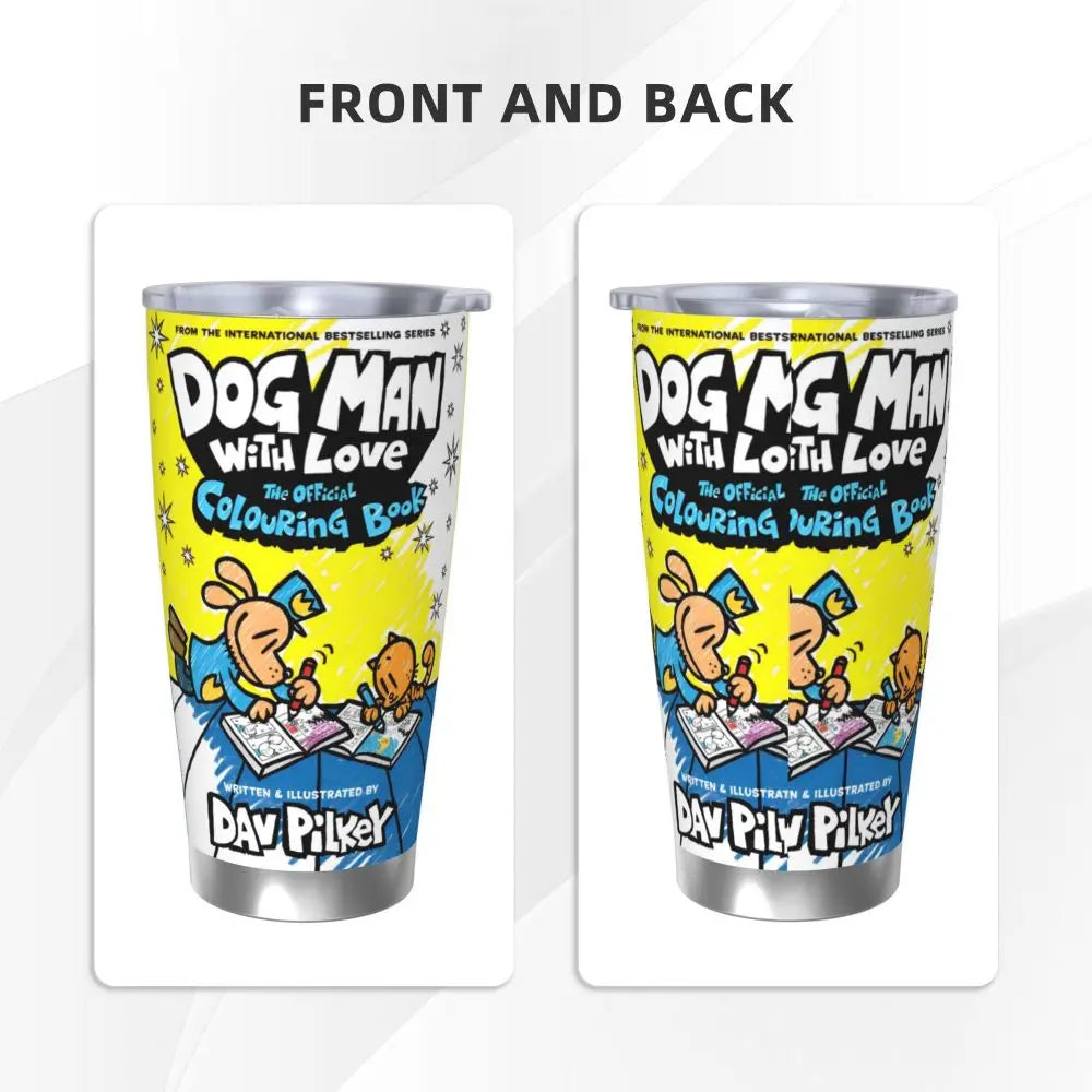 Dog Man Dogman Movie Comic Insulated Tumbler with Straws Cartoon Stainless Steel Thermal Mug Double Wall Car Bottle Cups, 20oz
