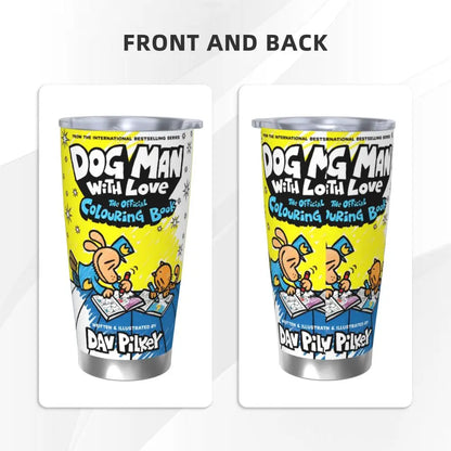 Dog Man Dogman Movie Comic Insulated Tumbler with Straws Cartoon Stainless Steel Thermal Mug Double Wall Car Bottle Cups, 20oz
