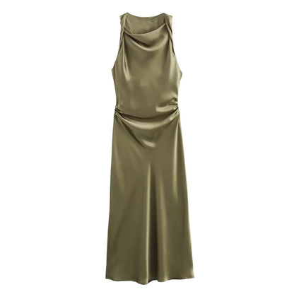 Satin Long Dresses for Women 2026 Summer Slip Midi Dress Woman Sexy Evening Party Dress Sleeveless Female Elegant Dresses