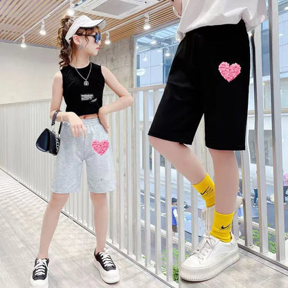 2025 Girls Summer Cat Ear Print Shorts Kids Elastic Waist Beach Short with Pocket Sports Short Pants Kids Cute Clothes 3-14y