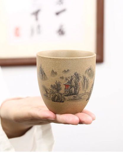 Retro Japanese coarse pottery beam pot business gift ceramic kung fu tea set large teacup
