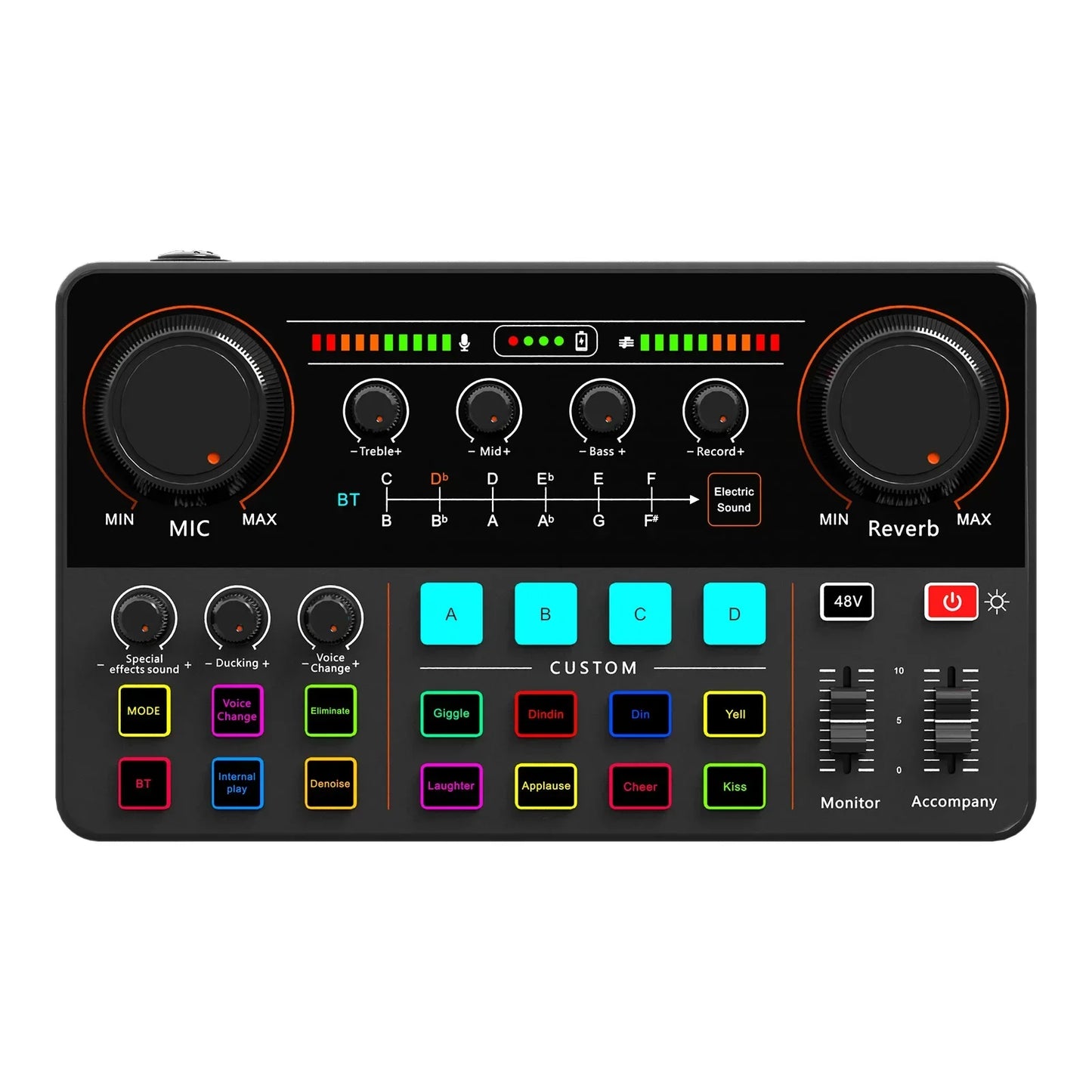 48V Phantom Power Professional Live Sound Card 12 Electronic Tone Sound Card Audio Mixer DJ Controller for For Youtube PC\Phone