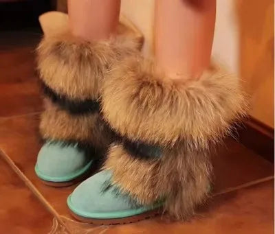 New Arrival 2025 Non-slip Fox Fur Woman Winter Snow Boots Women's Shoes Genuine Leather Natural Women's Snow Boots Thick Plush