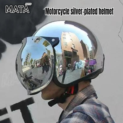 HOT Unique Silver Plating Open Face Retro Motorcycle Helmet Vintage Moto Chrome Helmet Sliver Jet Moto 3/4 Half Casco Casque