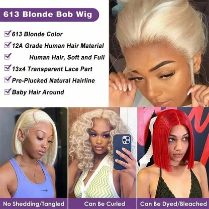 38 Inch 613 Straight Human Hair Wig With Baby Hair 13x4 Hd Lace 613 Blonde Wig Pre Plucked Bleached Knots 220 Density For Women