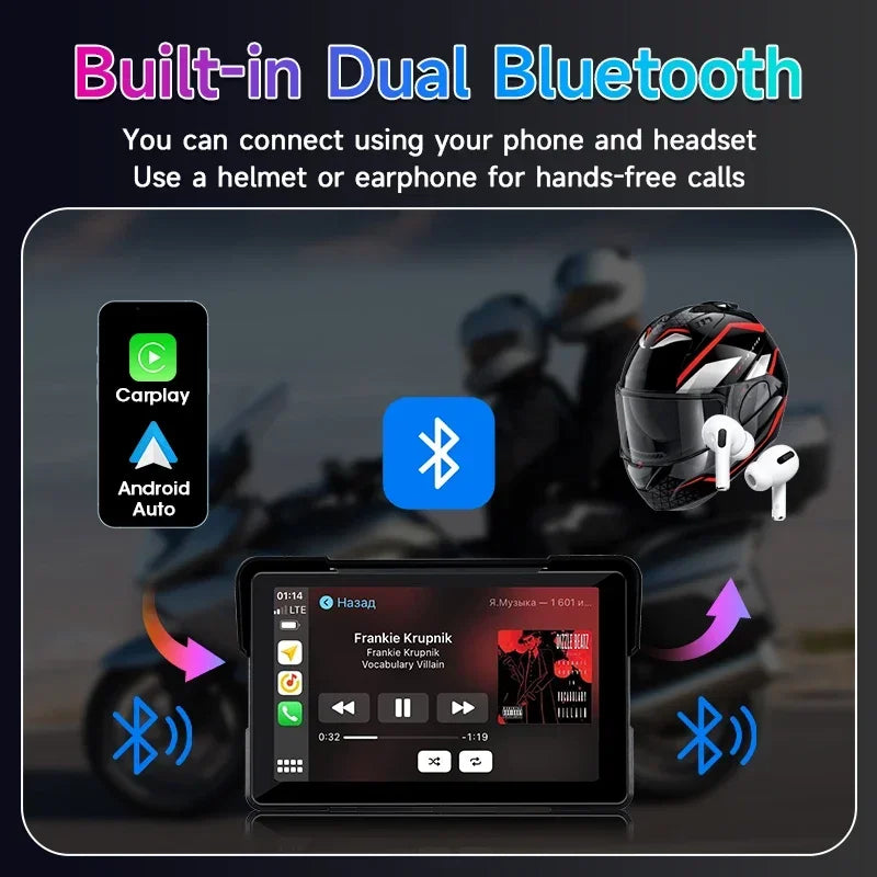 Jansite 7 inch 2K Motorcycle Upgrade Module DVR Navigation GPS Wireless CarPlay Waterproof IPX7 TPMS Portable Smart Display Cam