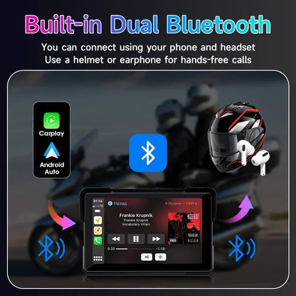 Jansite 7 inch 2K Motorcycle Upgrade Module DVR Navigation GPS Wireless CarPlay Waterproof IPX7 TPMS Portable Smart Display Cam