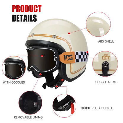 Hot Sale Open Face Helmet Retro 3/4 Jet Motorcycle Helmets Men ABS Shell Safty Cap German Style Four Seasons DOT Approved