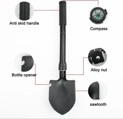 Foldable Portable Truck Mounted Engineer Shovel Camping Tent Outdoor Shovel Self-defense Survival Tool Compass Storage Bag