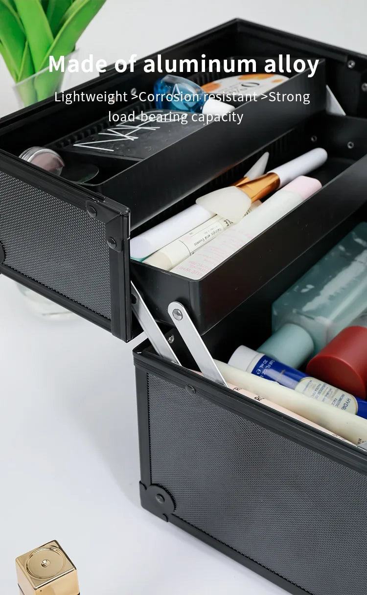 Large Capacity Three-Layer Aluminum Alloy Makeup Artist Tool Box Tattoo Cosmetics Nail Art Storage Box Beauty Pure Color Metal S