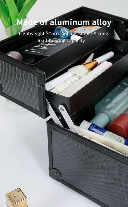 Large Capacity Three-Layer Aluminum Alloy Makeup Artist Tool Box Tattoo Cosmetics Nail Art Storage Box Beauty Pure Color Metal S