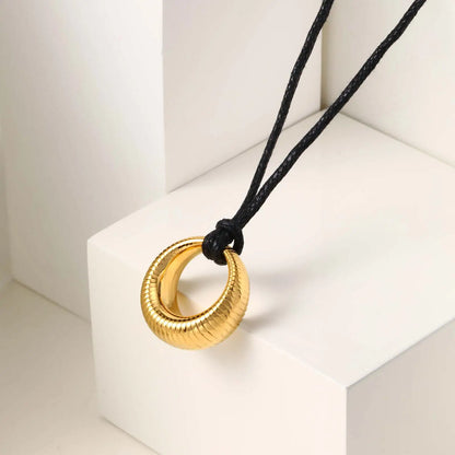 Stainless Steel Hollow Circle Pendant Necklace for Women,Black Rope Chain Necklaces,Trend Stylish Jewelry Gift