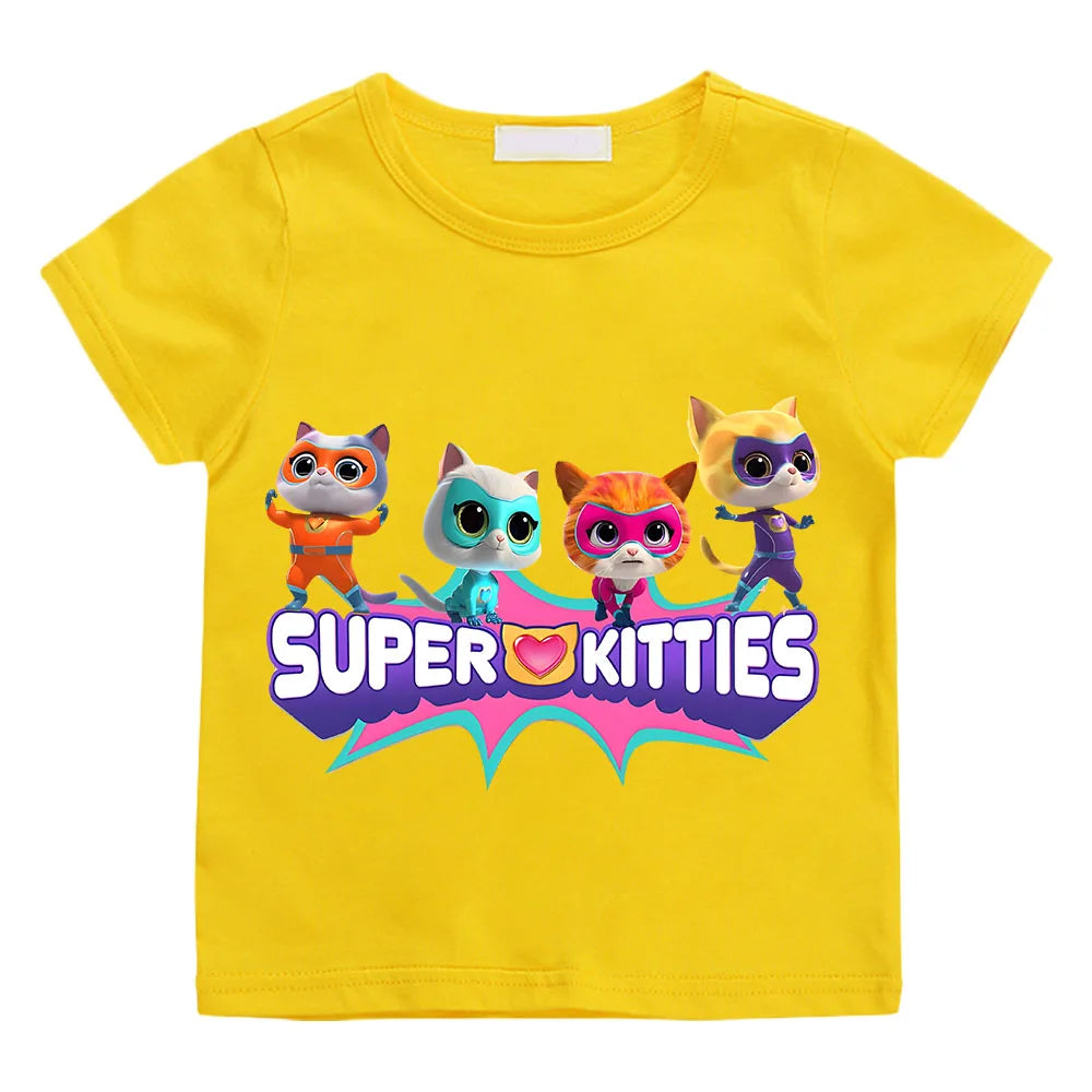 SuperKitties Summer 100% Cotton T-shirt Boy Cartoon Pride Tshirt Short Tops Y2k One Piece Print Anime Tees Kids Clothes Girls