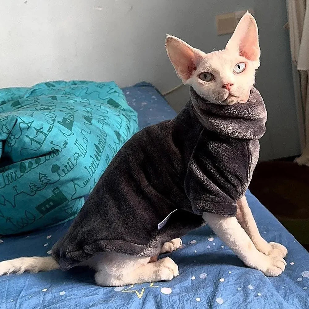 Soft Warm High Neck Fleece Pet Cat Hoodie Kitten Coat Sphynx Clothing without Hat for Cats Autumn Winter Pet Clothes Outfits
