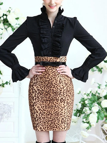 US Women Solid Lady Shirt Frilly Ruffle shirt Tops Flounce Casual Blouse Clothes Shirts