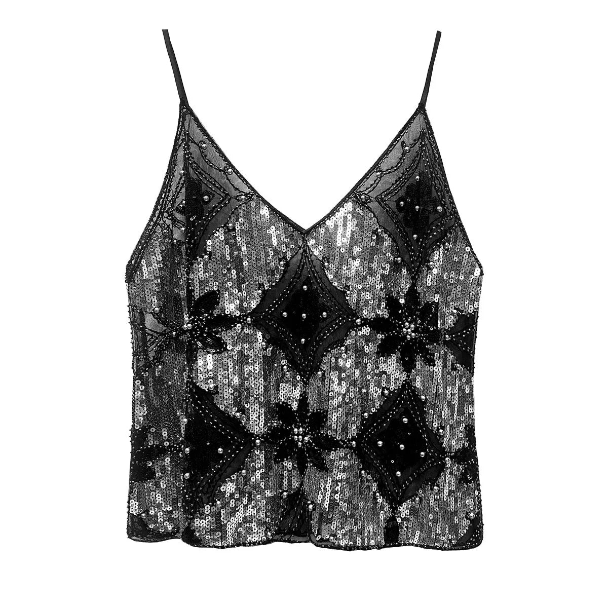 Sexy Sequins Beaded Camisoles Women Glitter Sleeveless Backless Pleated Sling Crop Tops 2026 Spring Summer Club Party Tank Lady