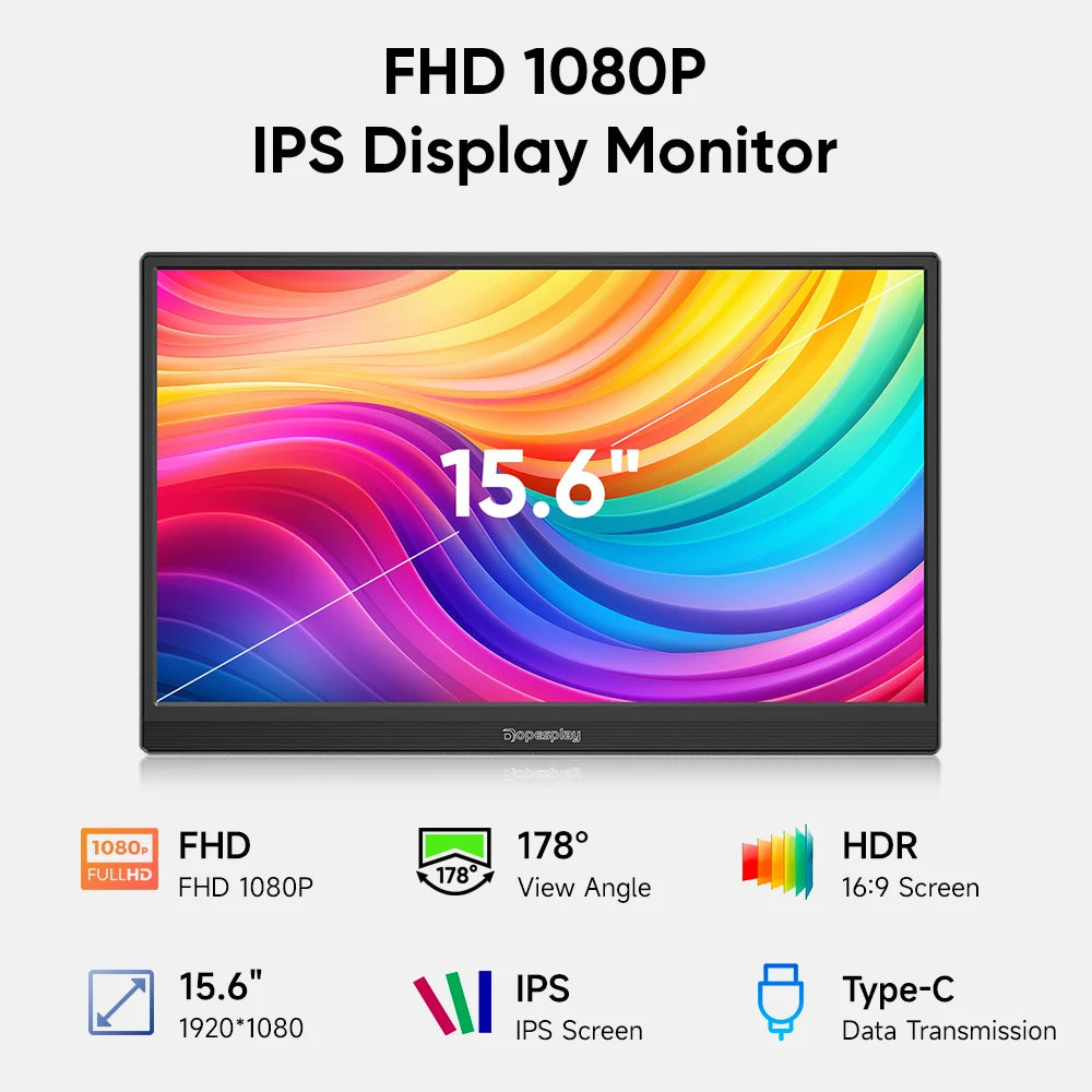 Dopesplay 15.6 inch Portable Monitor 1080P IPS External Screen Extender Display for Laptop PS 4 5 Switch Gaming Travel Monitors