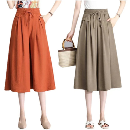High Waist Wide Leg Seven-Foot Pants Women's Summer 2026 New Style Loose Comfortable Casual Trousers Skirt Pants