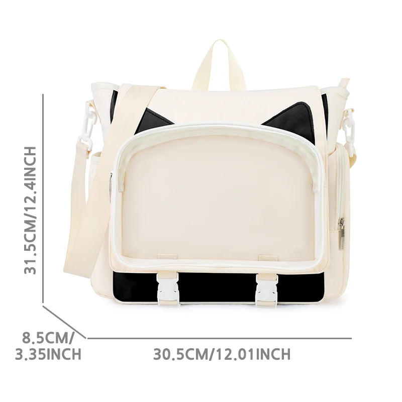 TINYAT Y2K Ita Bag Girl School Backpack Waterproof Transparent Shoulder Bag Women's Crossbody Bag DlY Display Cute Cat Ear