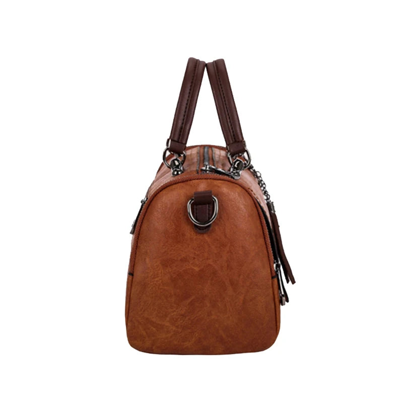 Tassel Decor Women's Large Capacity Shoulder Bag Fashion Zipper Crossbody Bag With Removable Strap Boston Handbag