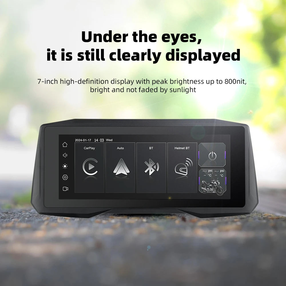 EKIY 7 inch Wireless CarPlay Moto Android Auto Portable Digital Motorcycle Dashboard GPS Navigation Display Screen Monitor TPMS
