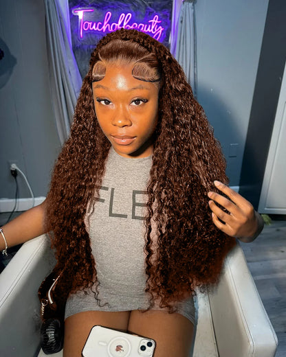 Deep Curly Human hair Wigs Chocolate Brown 13x4 13x6 Hd Lace Frontal Wig Colored Water Wave Lace Front Wig For Women 30 36 Inch