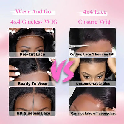 Short Bob Glueless Wigs Deep Wave Glueless Human Hair Ready To Wear 180% Pre Cut Lace 4x4 13x4 Culry Lace Front Human Hair Black