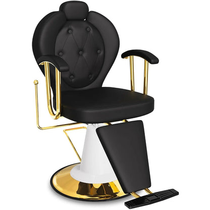 Cream Reclining Salon Chair Hydraulic 360° Swivel Adjustable Headrest 440lbs Capacity Barber Styling Seat, Customized
