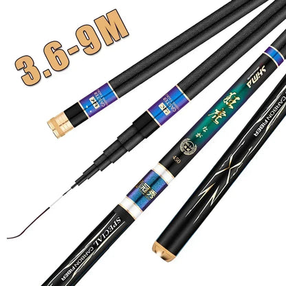 Telescopic Stream Rod 3.6M/4.5M/5.4M/6.3M/7.2M/8M/9M Carbon Reservoir Pond Fishing Rod Super Light Hard Fiber Hand Fishing Pole