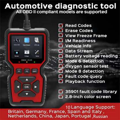Car OBD2 Scanner Diagnostic Tool V519 Multi-language OBDII Car Voltage Tester Engine Fault Code Scanner Car Code Reader