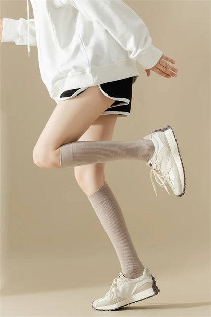New Women Knee High Toe Socks Soft Lady Girls Breathable Comfortable Solid Color Cute Long Sock For Women