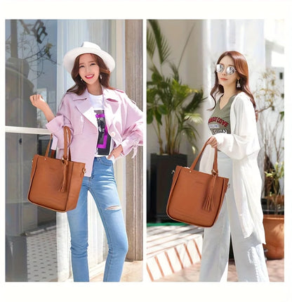 4pcs Women Tote Bag, Handbag Purse Shoulder Crossbody Bags for Woman Storage Bag, Synthetic, Zipper Closure, Small Messenger Bag