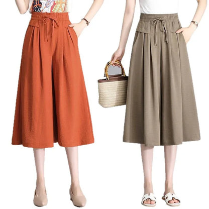 High Waist Wide Leg Seven-Foot Pants Women's Summer 2026 New Style Loose Comfortable Casual Trousers Skirt Pants