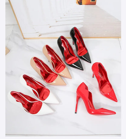 Black Curl Upper Women Patent PU Pointed Toe Stiletto 12cm High Heels Sexy Ladies Party Dress Shoes Club Dance Women Pumps