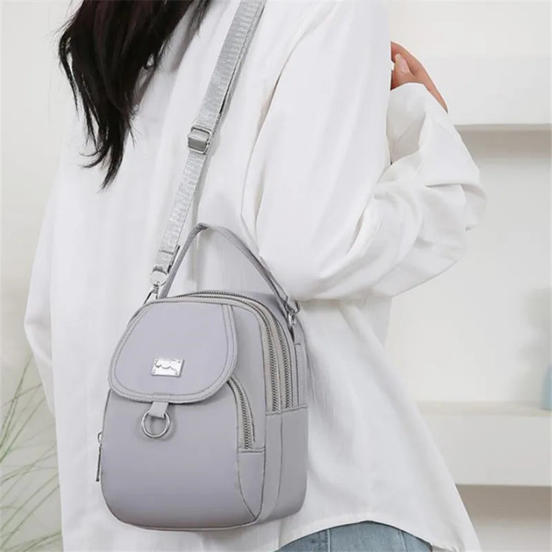 Lightweight Nylon Women's Crossbody Bag, Casual Mini Handbag with Multiple Zip Pouch, Chic Design Shoulder Bag for Everyday Use