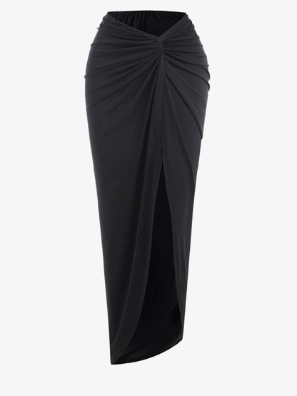 Spring and Autumn New Popular Women's Y2K Knit Off-Shoulder High Stretch Vest Top and Sexy Slit Half Skirt Set