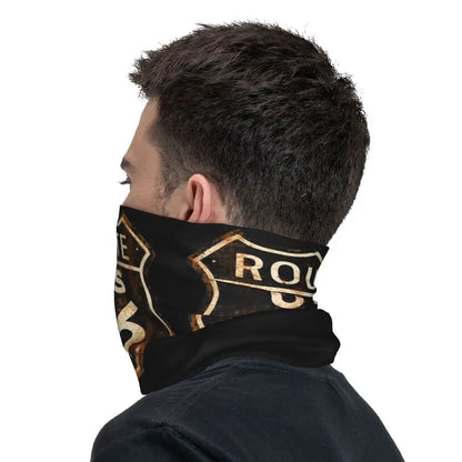 Custom Travel Motorcycle Ride Route 66 Bandana Winter Neck Warmer Windproof Wrap Face Scarf for Hiking Highways Gaiter Headband