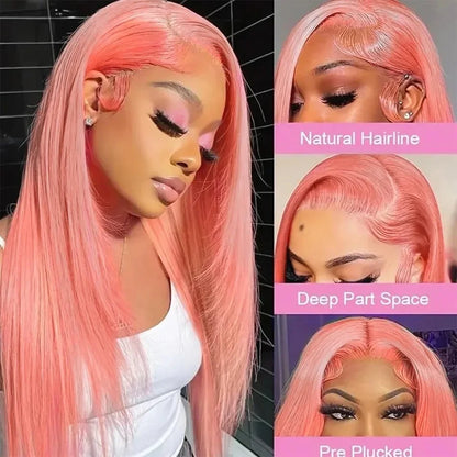 Pink Straight Human Hair Wigs 13X6 13X4 Hd Lace Frontal Wigs 200 Density 32 Inch Brazilian Transparent Lace Front wig Preplucked