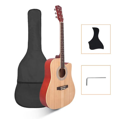 Acoustic Folk Guitar Cutaway Spruce Top Matte Natural Wood Color Music Instrument for Beginner Student